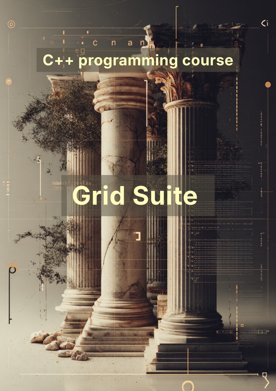 Columns with 'C++ programming course Grid Suite' text overlay