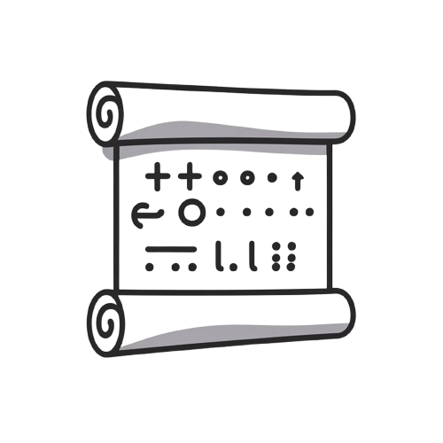 Icon of a scroll with symbols on a white background