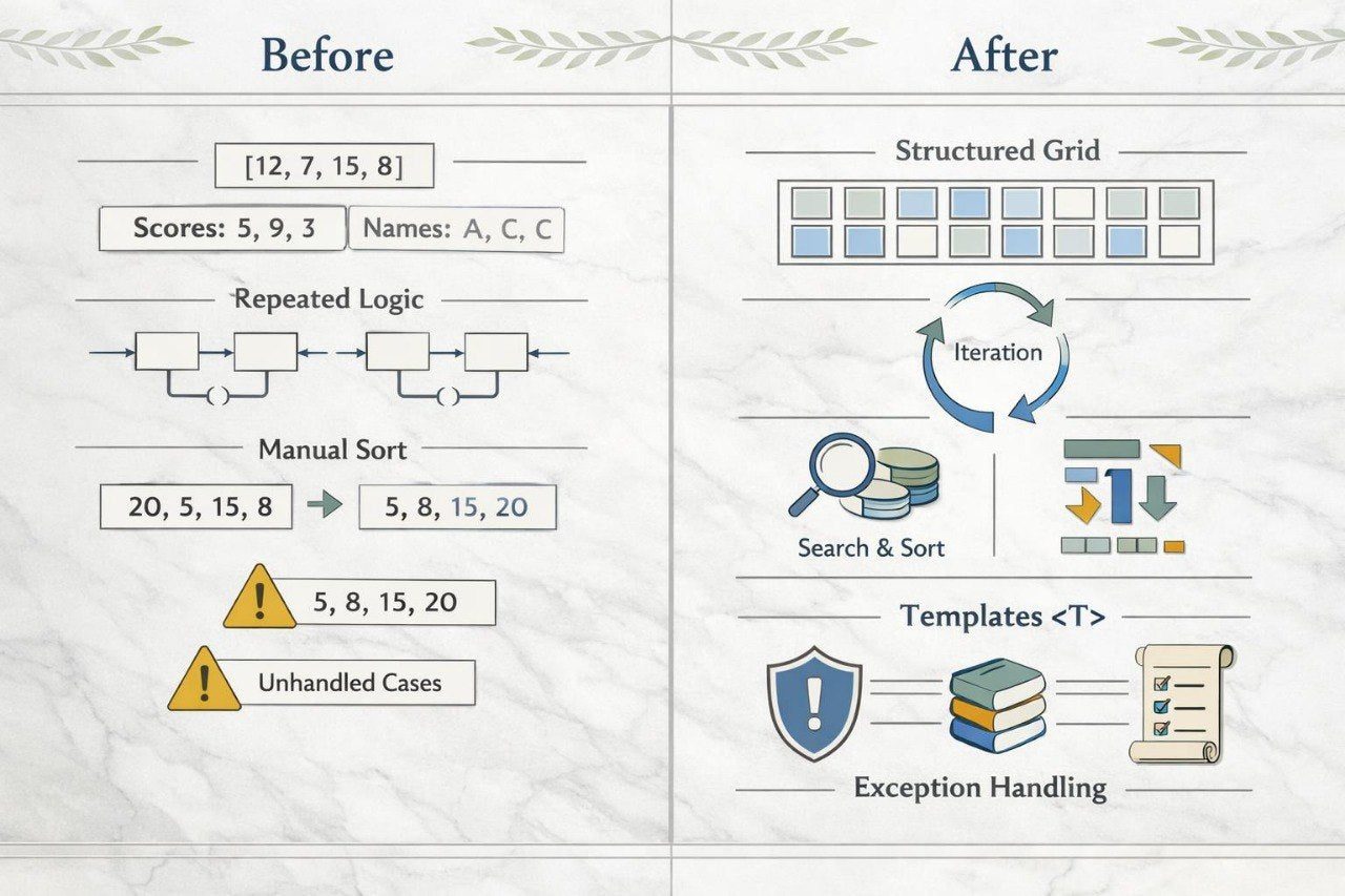 Comparison chart showing 'Before' and 'After' design with icons and text on a textured background.